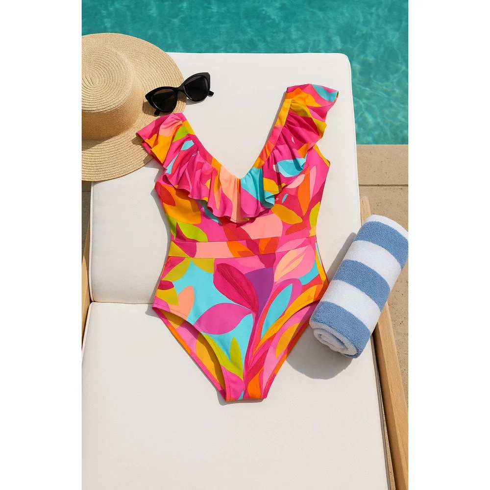 🌺 Trina Turk Fan Faire Ruffle One Piece Swimsuit Size 10 NWT